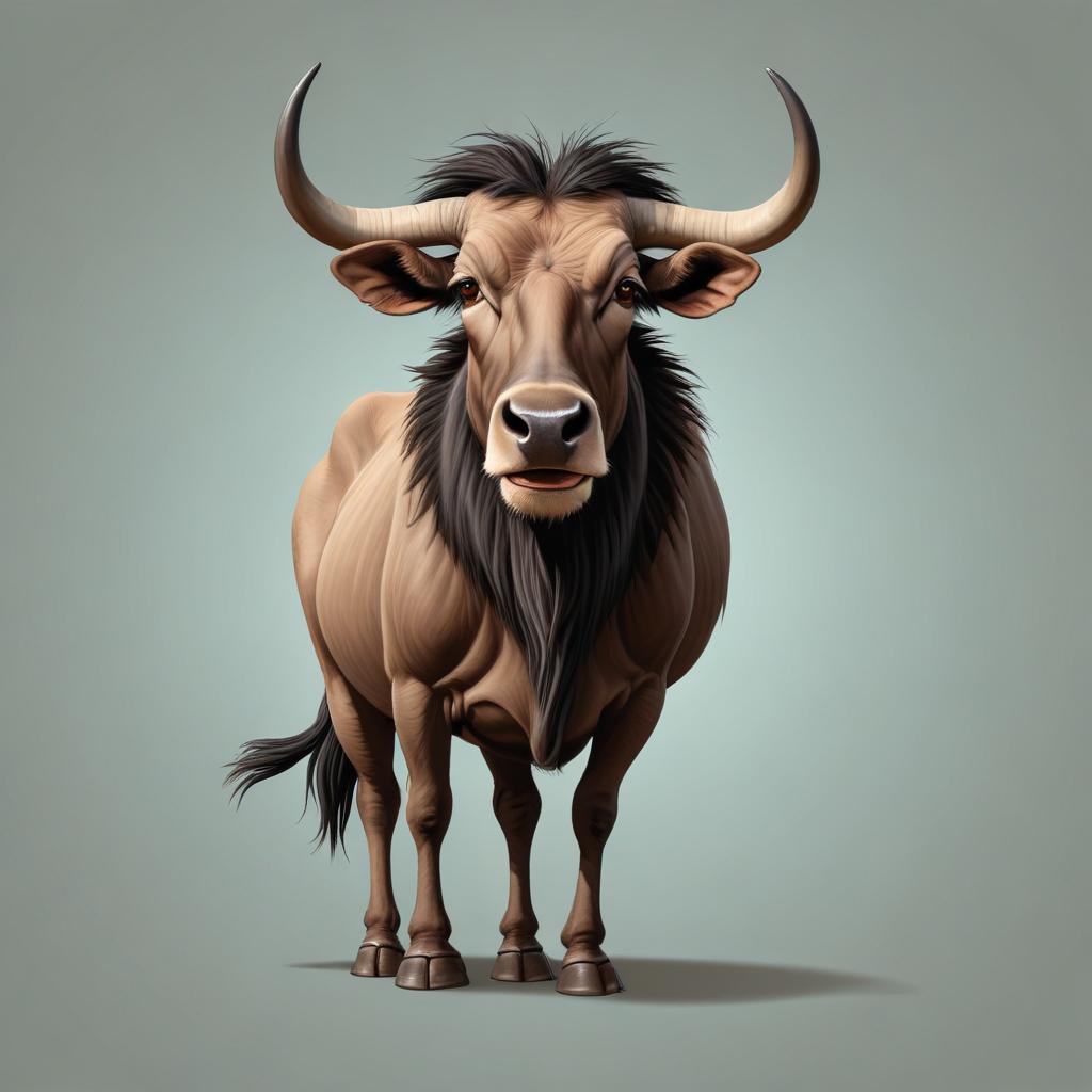 A brown wildebeest stands facing the camera A brown wildebeest stands facing the camera