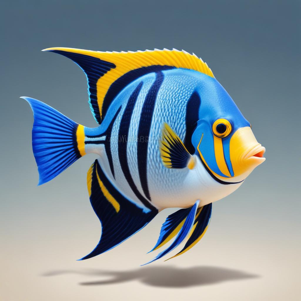 A blue and yellow angelfish swims in the ocean A blue and yellow angelfish swims in the ocean