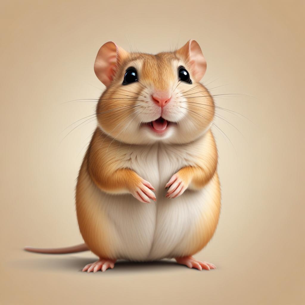 A cute hamster stands smiling on its hind legs A cute hamster stands smiling on its hind legs