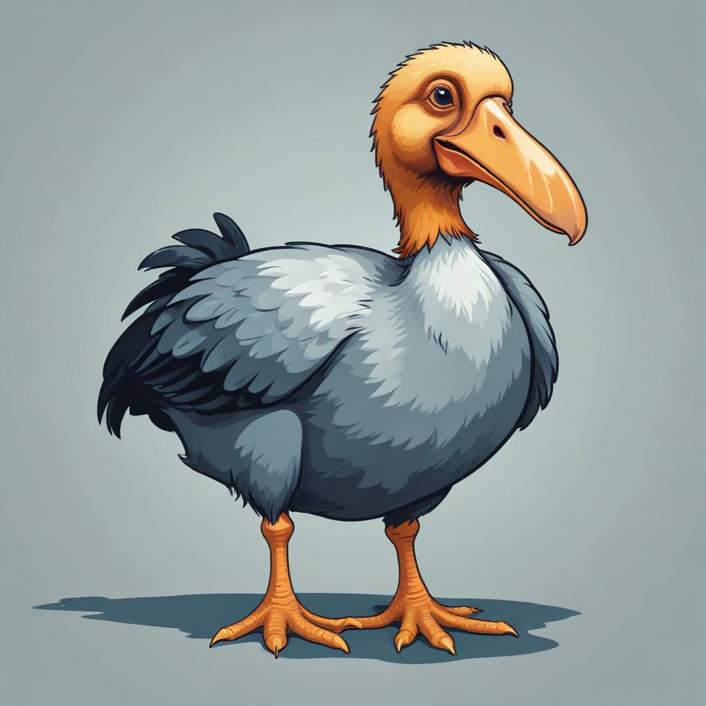 A cartoon dodo bird stands on a blue background A cartoon dodo bird stands on a blue background