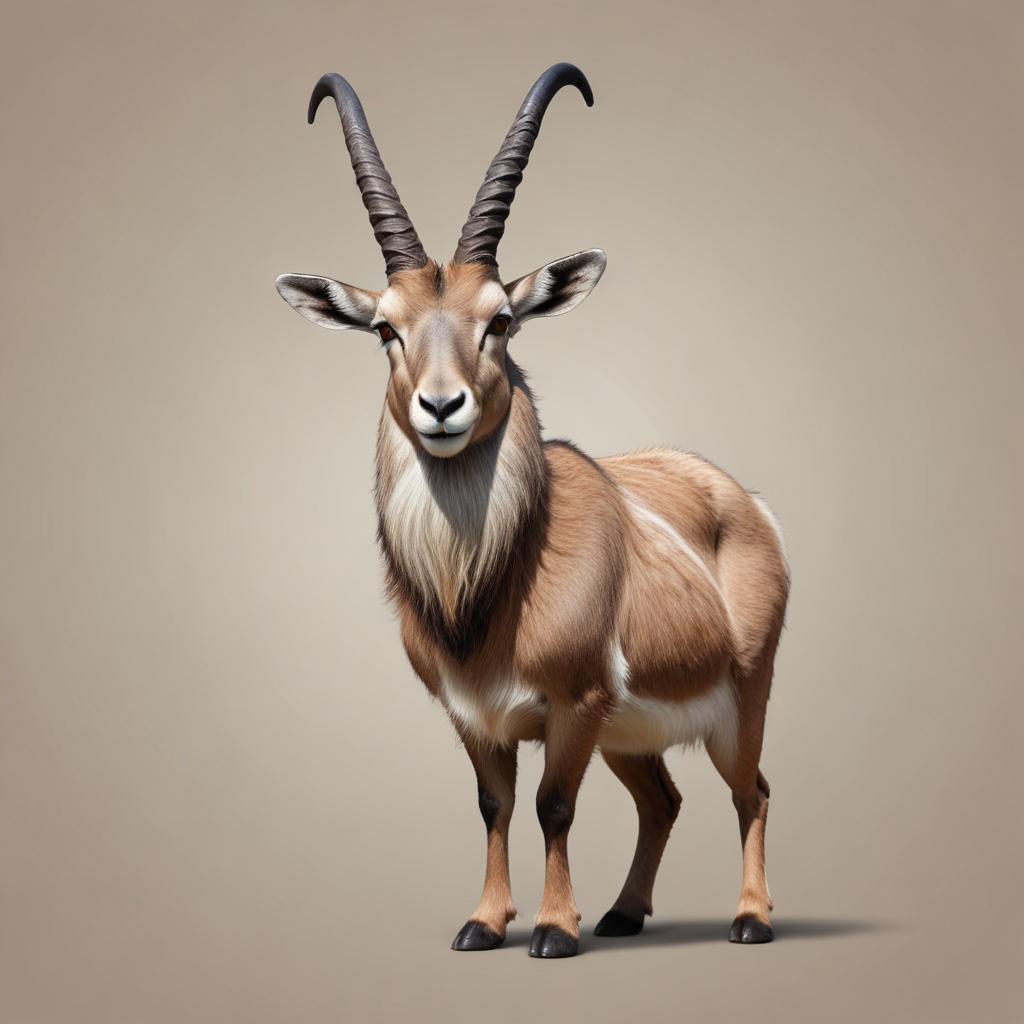 A saiga antelope stands against a plain background A saiga antelope stands against a plain background