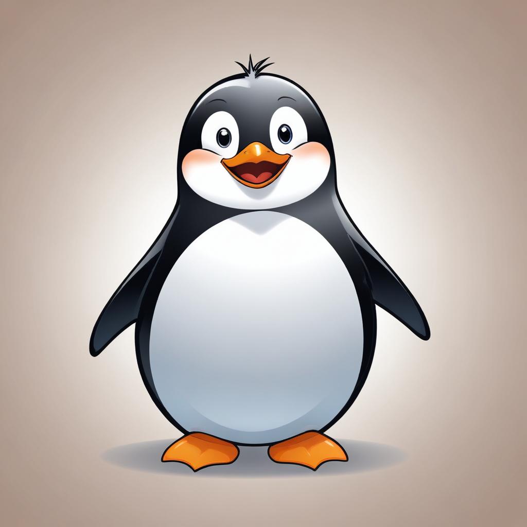 A happy penguin stands on a light brown background A happy penguin stands on a light brown background