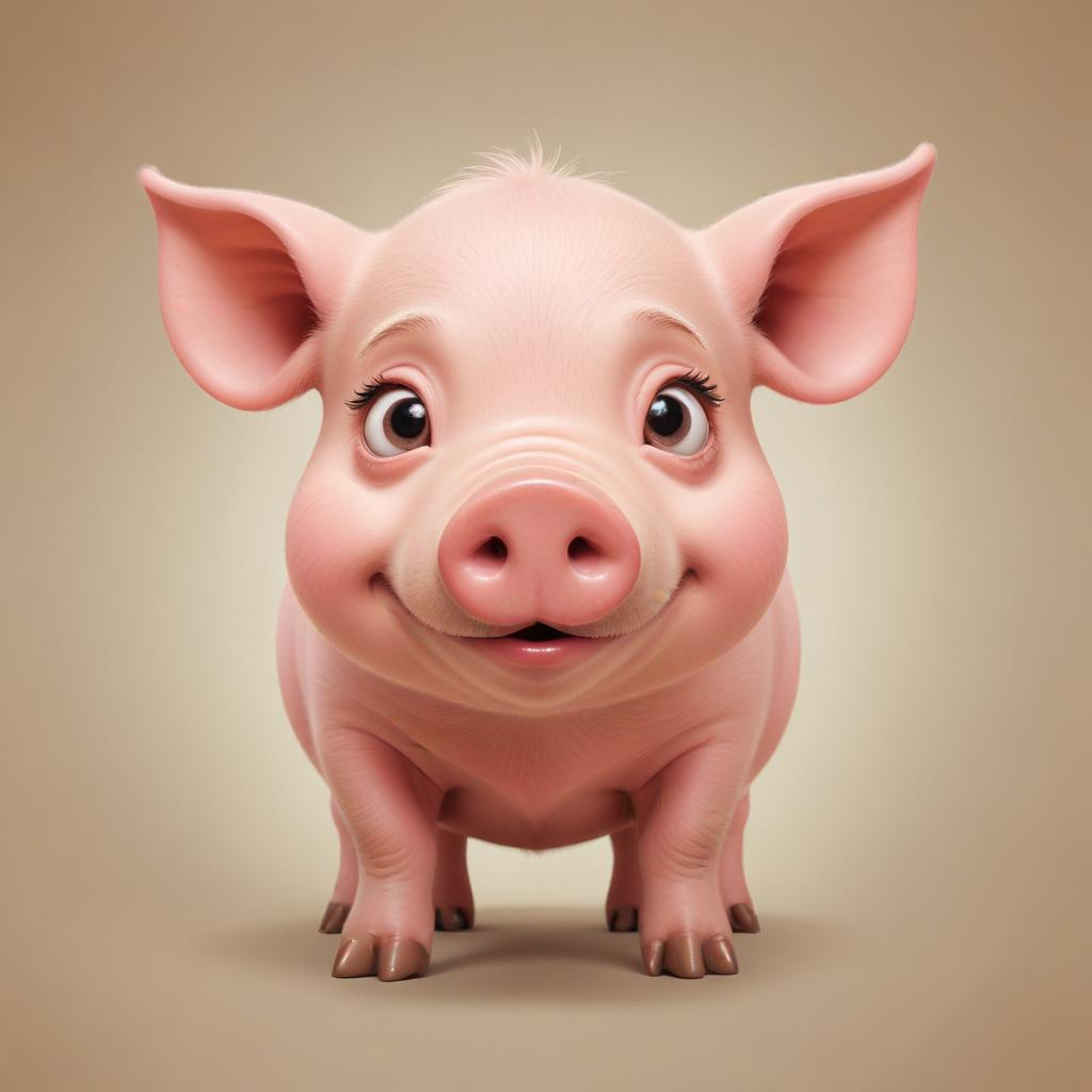 A happy piglet stands in front of a beige background A happy piglet stands in front of a beige background