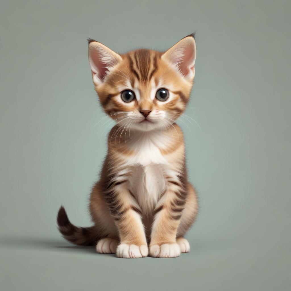 A tabby kitten sits on a light blue background A tabby kitten sits on a light blue background