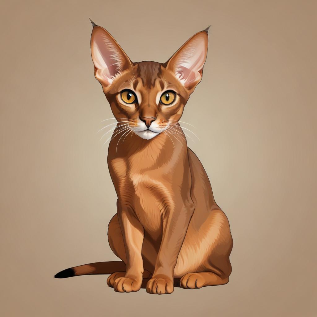 A brown abyssinian cat sits on a beige background A brown abyssinian cat sits on a beige background