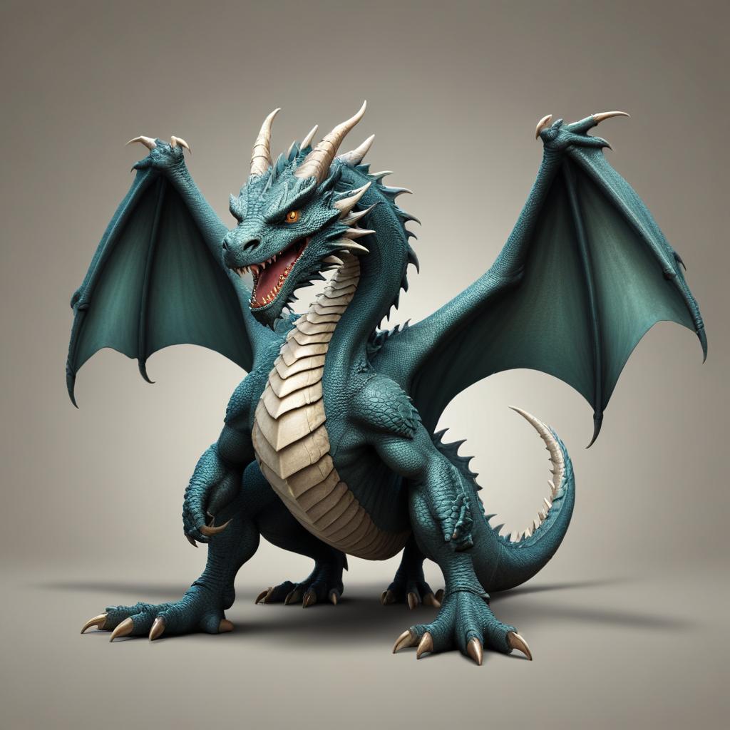 A teal dragon with wings spread stands on a gray background A teal dragon with wings spread stands on a gray background