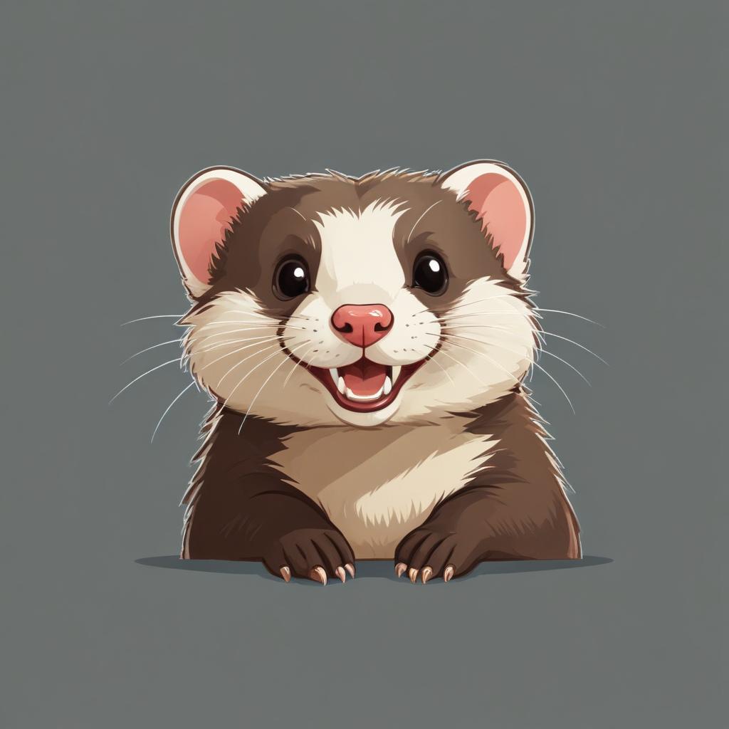 A happy ferret smiles from behind a gray surface A happy ferret smiles from behind a gray surface