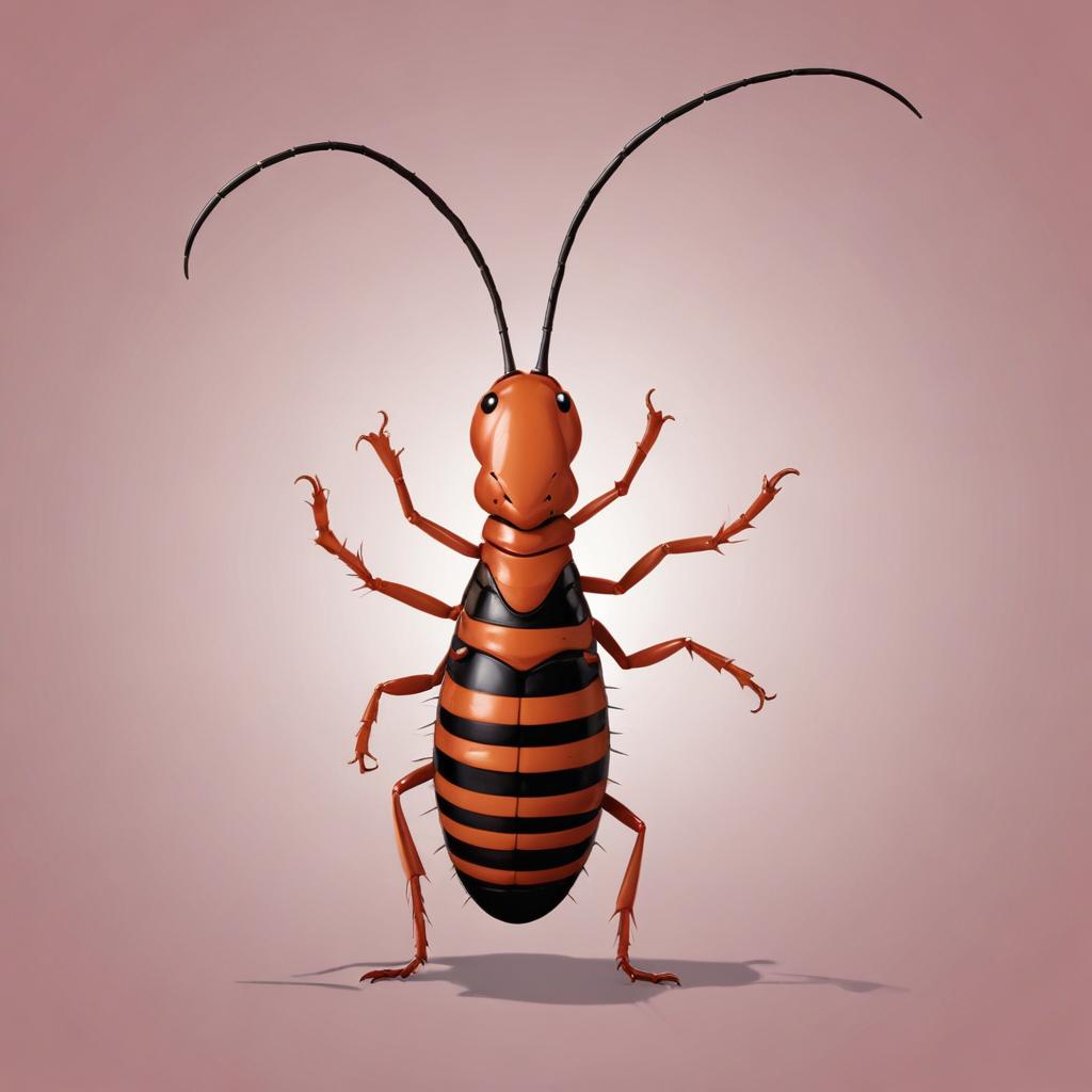 A red and black insect stands with its long antennae raised A red and black insect stands with its long antennae raised