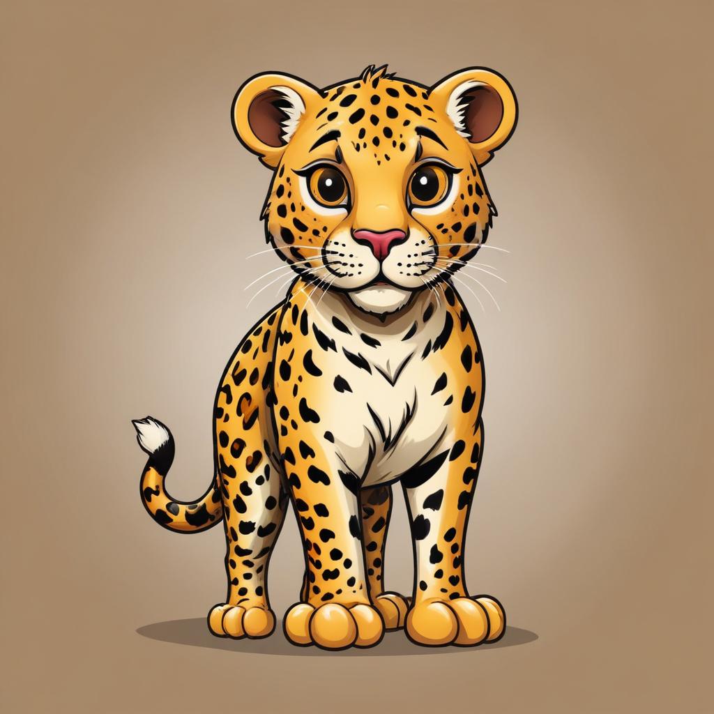 A cute cartoon jaguar cub stands on a brown background A cute cartoon jaguar cub stands on a brown background