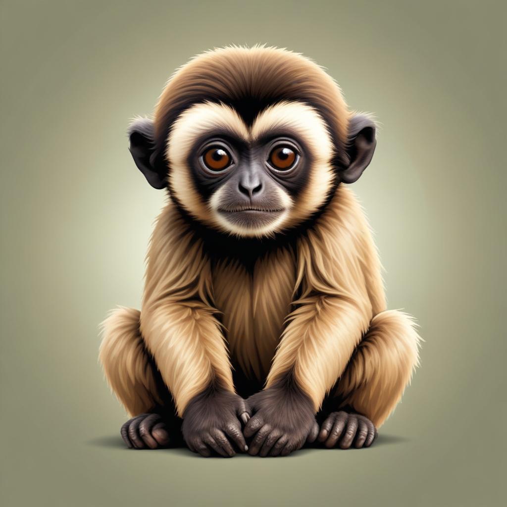 A young gibbon sits with its hands crossed A young gibbon sits with its hands crossed
