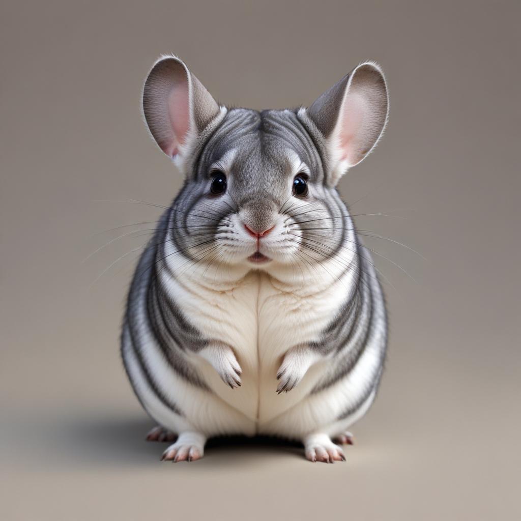 A fluffy chinchilla sits in front of a neutral background A fluffy chinchilla sits in front of a neutral background