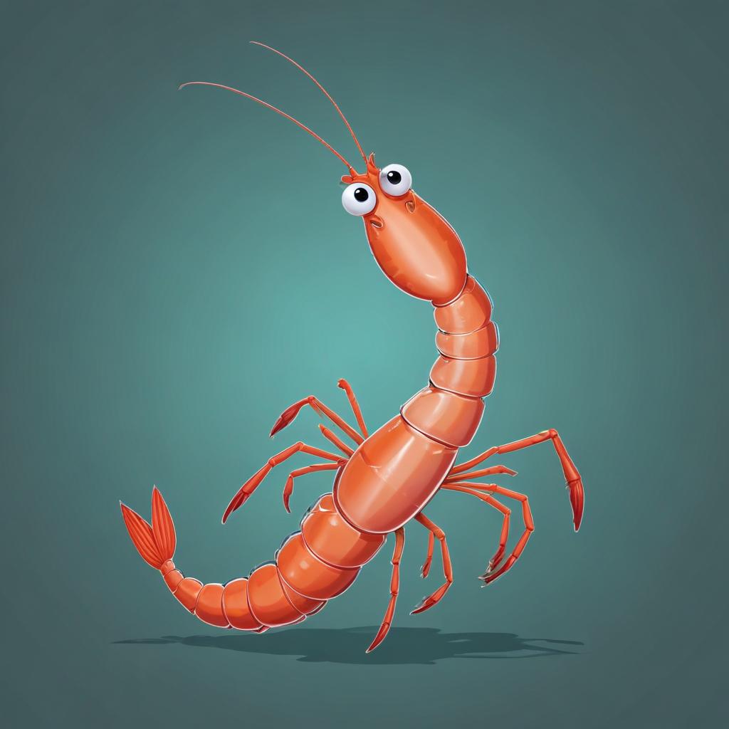 A red shrimp with big eyes stands on its tail A red shrimp with big eyes stands on its tail