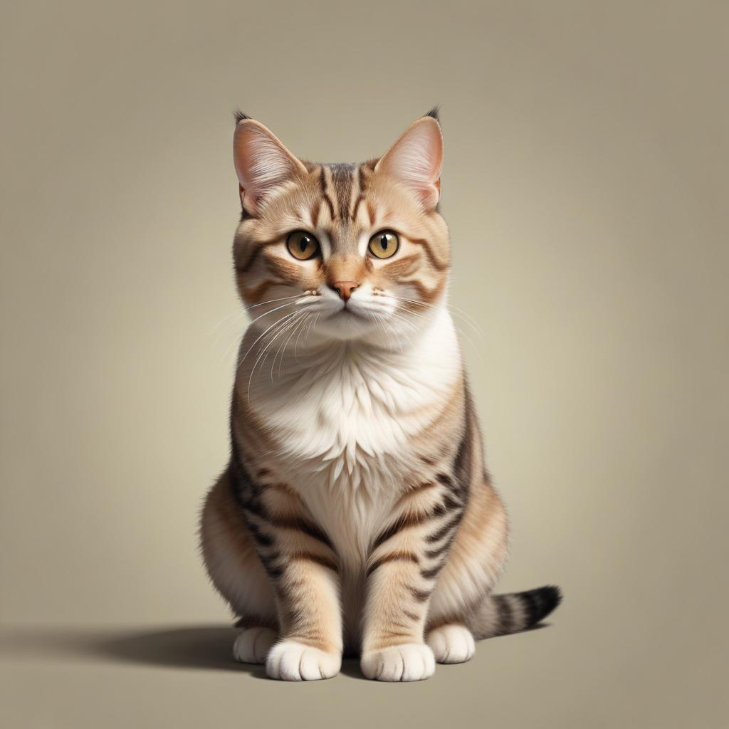 A tabby cat sits on a beige background A tabby cat sits on a beige background