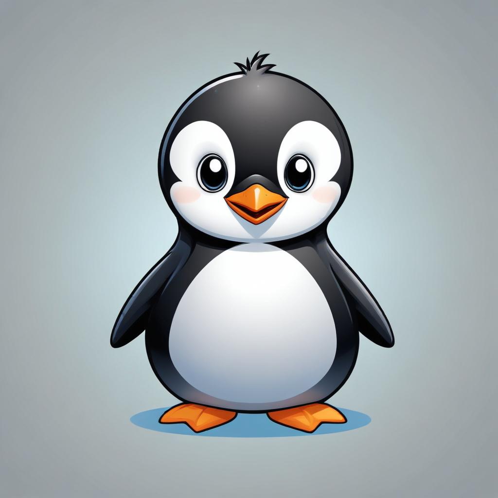A cartoon penguin stands against a gray background A cartoon penguin stands against a gray background