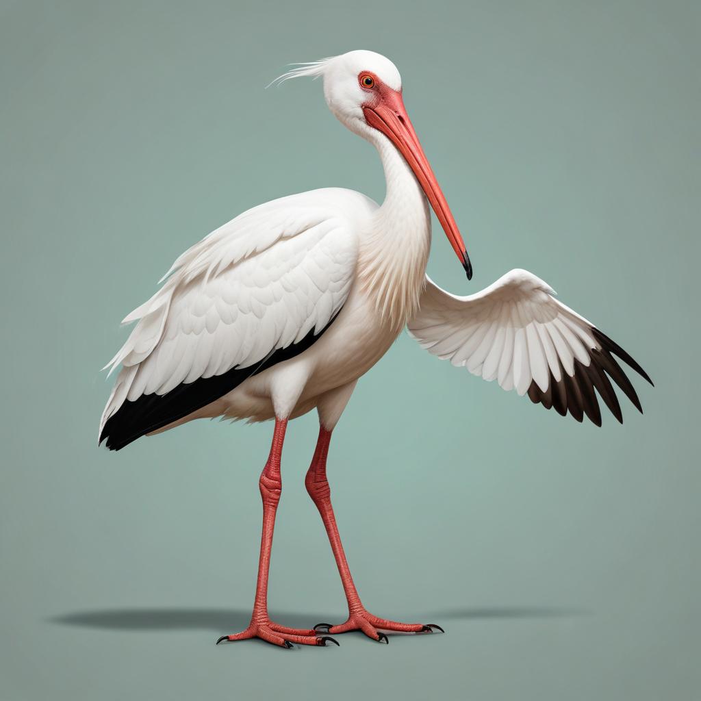 Ibis raises a wing against a blue backdrop Ibis raises a wing against a blue backdrop