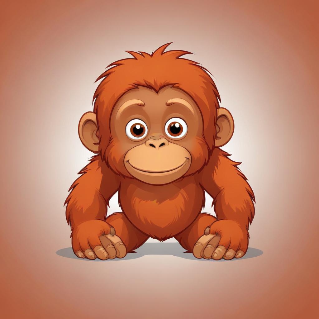 A baby orangutan smiles in a cartoon illustration A baby orangutan smiles in a cartoon illustration