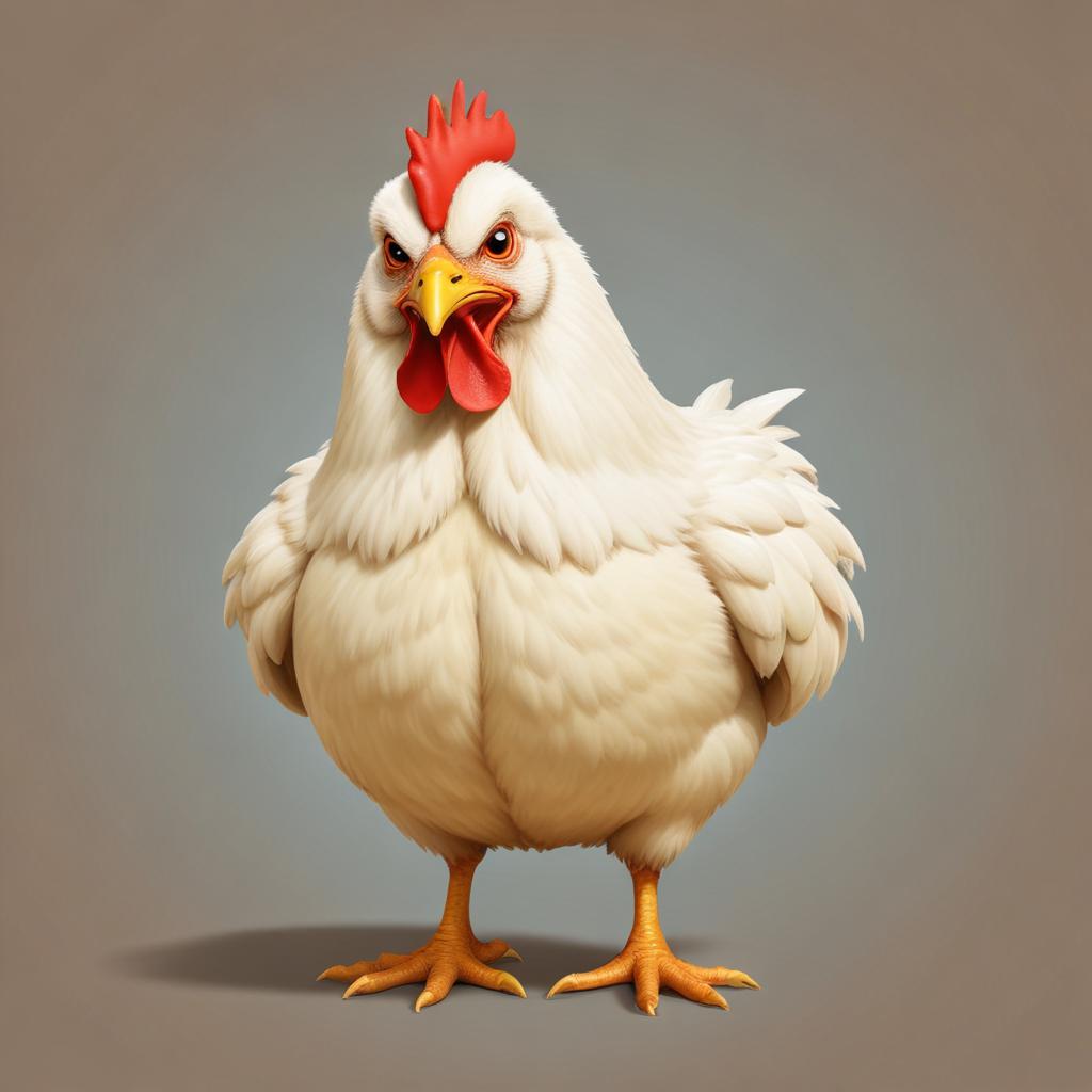 A white chicken stares intensely at the camera A white chicken stares intensely at the camera