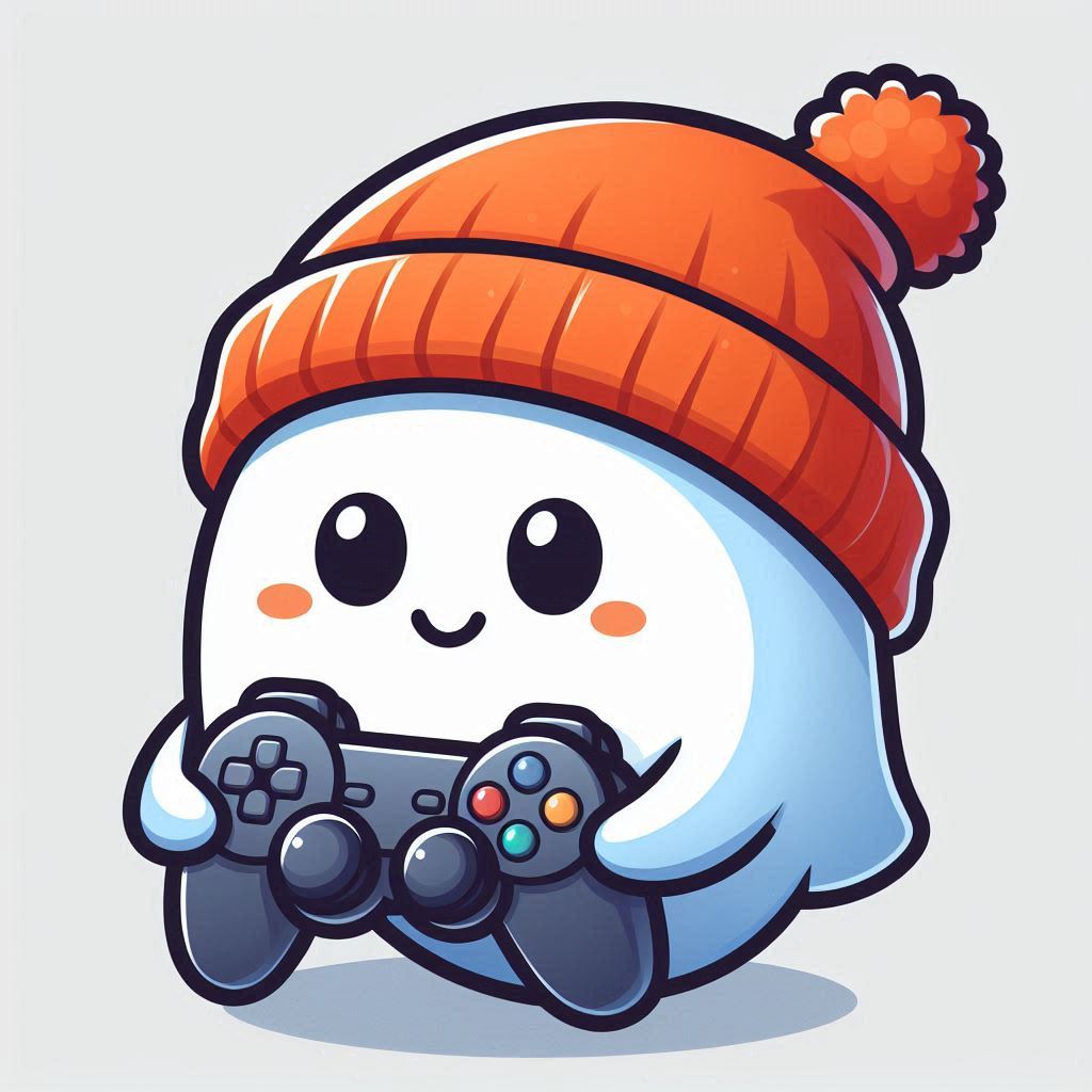 A cute ghost wearing a red beanie plays video games A cute ghost wearing a red beanie plays video games