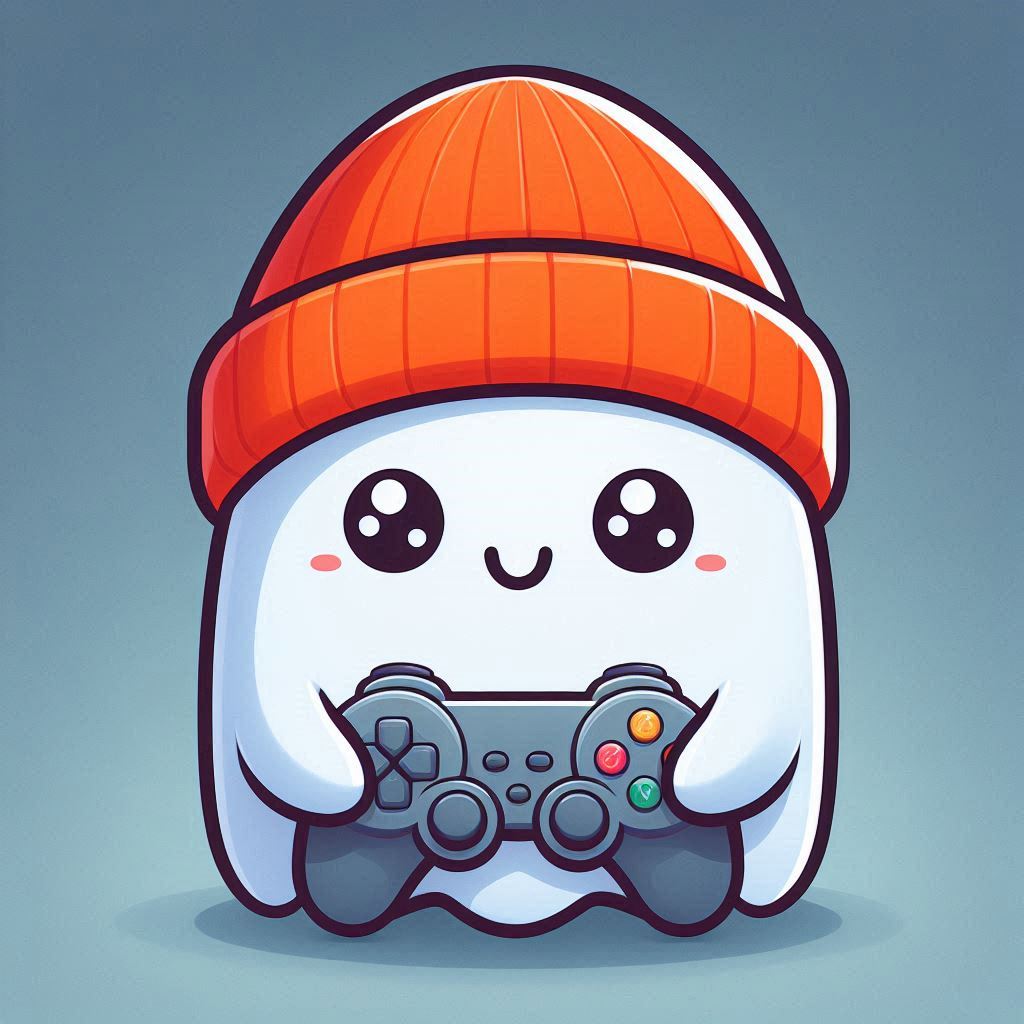 A cute ghost in a red beanie plays video games A cute ghost in a red beanie plays video games