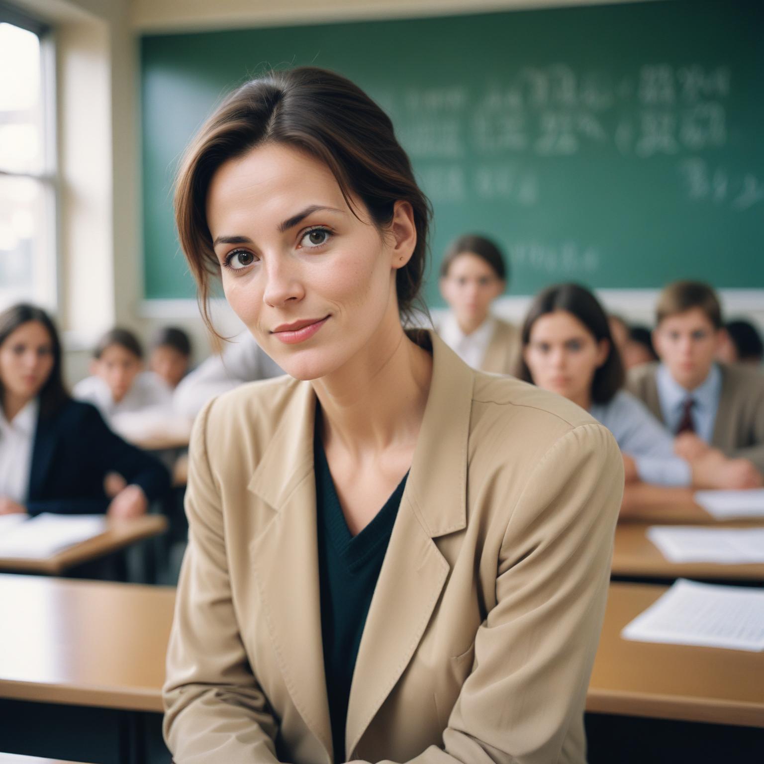 A woman smiles in a classroom A woman smiles in a classroom
