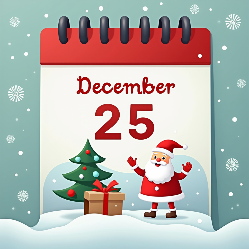 Santa claus stands by a christmas tree on december 25th Santa claus stands by a christmas tree on december 25th