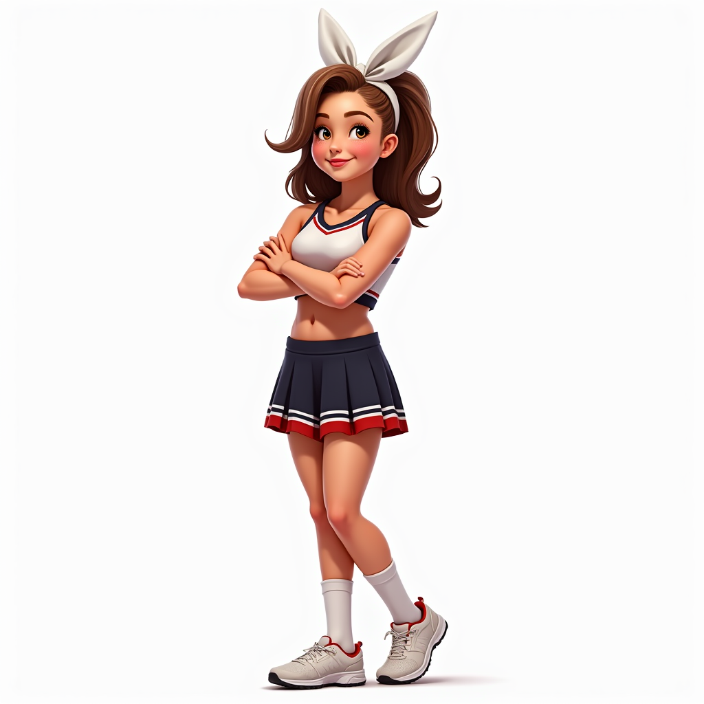 A cheerful cheerleader stands with her arms crossed A cheerful cheerleader stands with her arms crossed