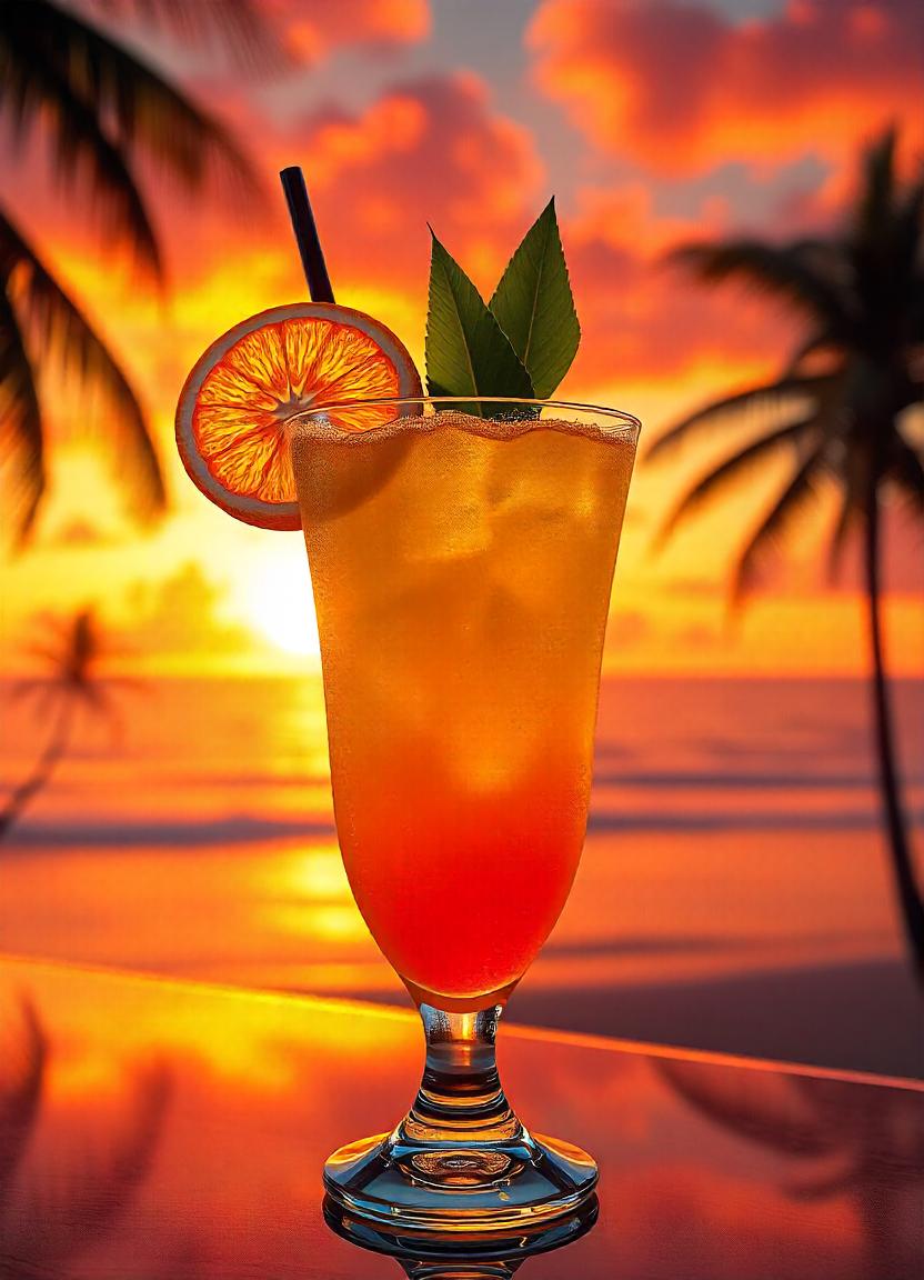 A tropical drink at sunset on the beach A tropical drink at sunset on the beach