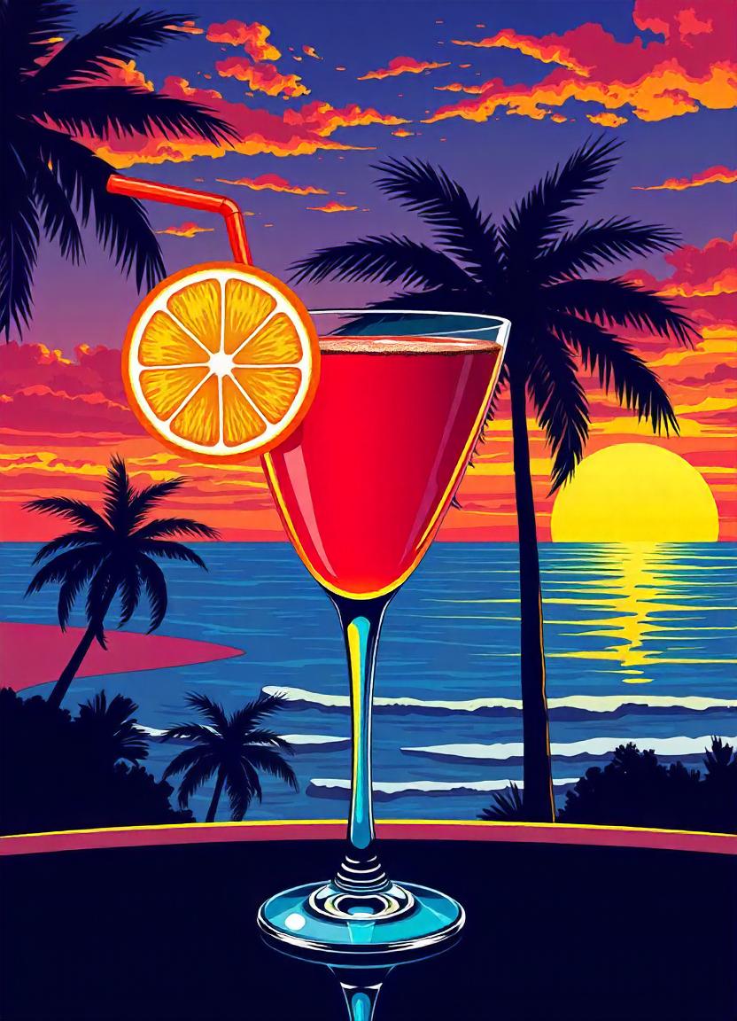 Juice on a table by a tropical sunset Juice on a table by a tropical sunset