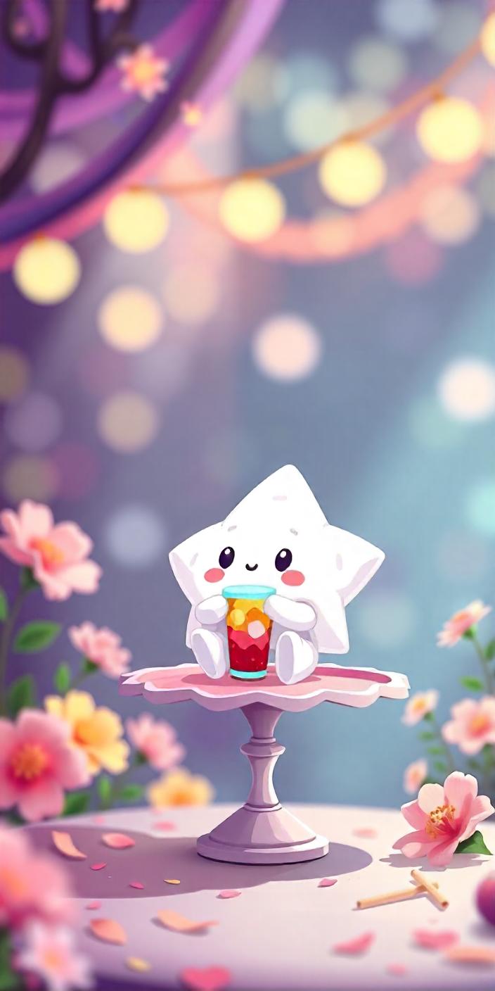 A cute star enjoys a drink on a pink table A cute star enjoys a drink on a pink table