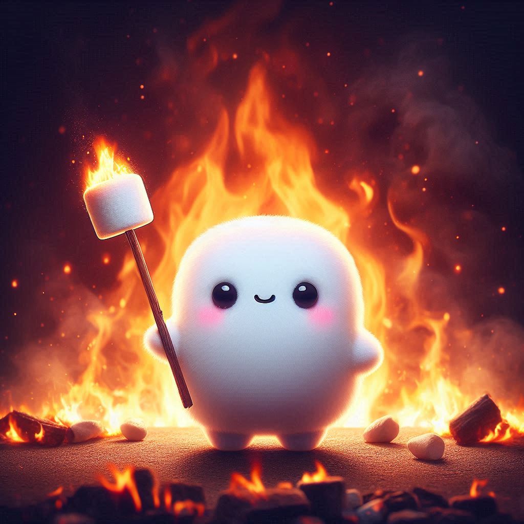 A cute marshmallow roasts over a campfire A cute marshmallow roasts over a campfire