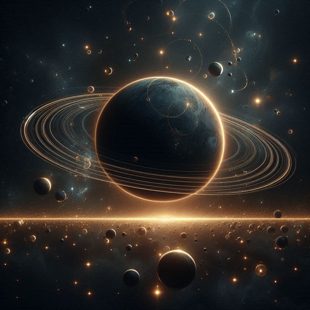 A large planet with rings in space A large planet with rings in space