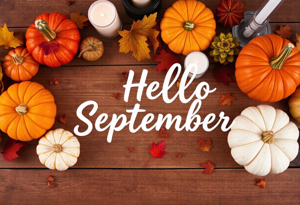 Pumpkins and fall leaves welcome september Pumpkins and fall leaves welcome september