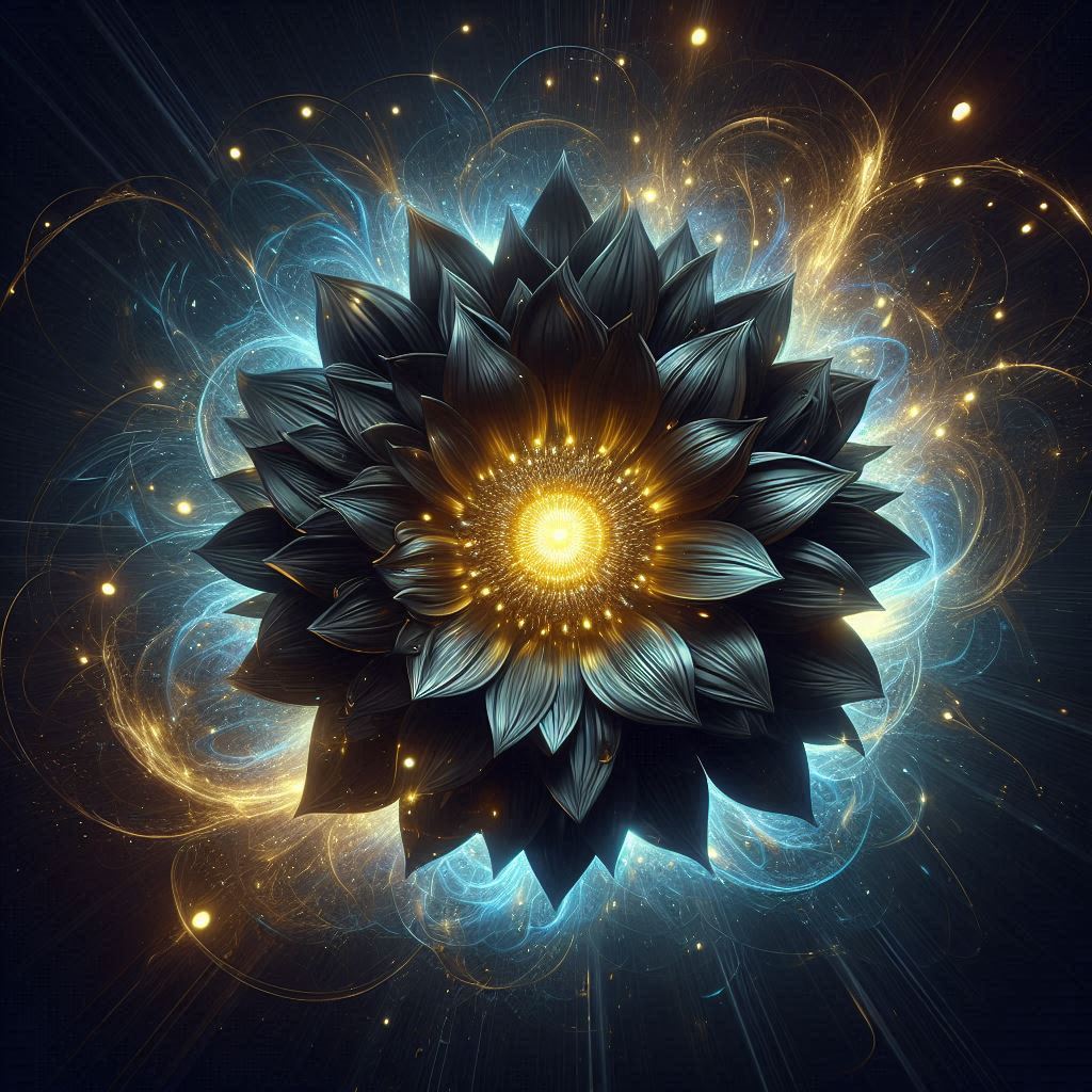 A dark flower blooms with glowing light A dark flower blooms with glowing light