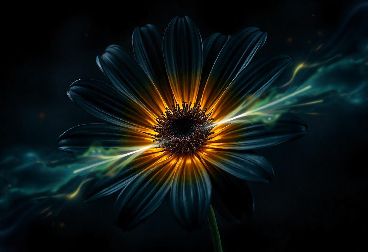 A glowing flower blooms in the darkness A glowing flower blooms in the darkness