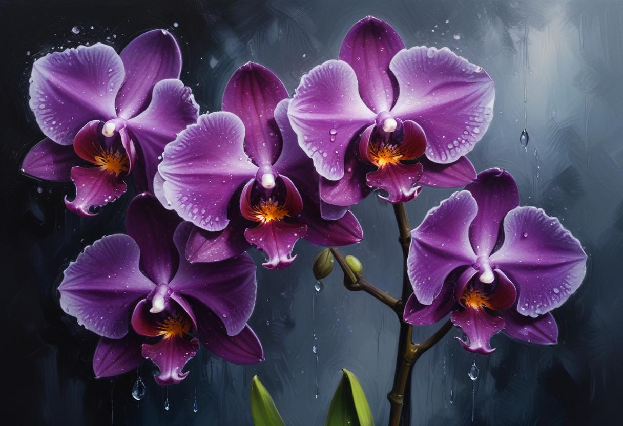 Purple orchids bloom in the rain Purple orchids bloom in the rain