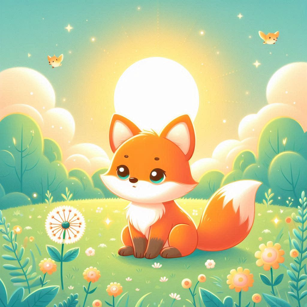 A cute fox sits in a field of wildflowers A cute fox sits in a field of wildflowers