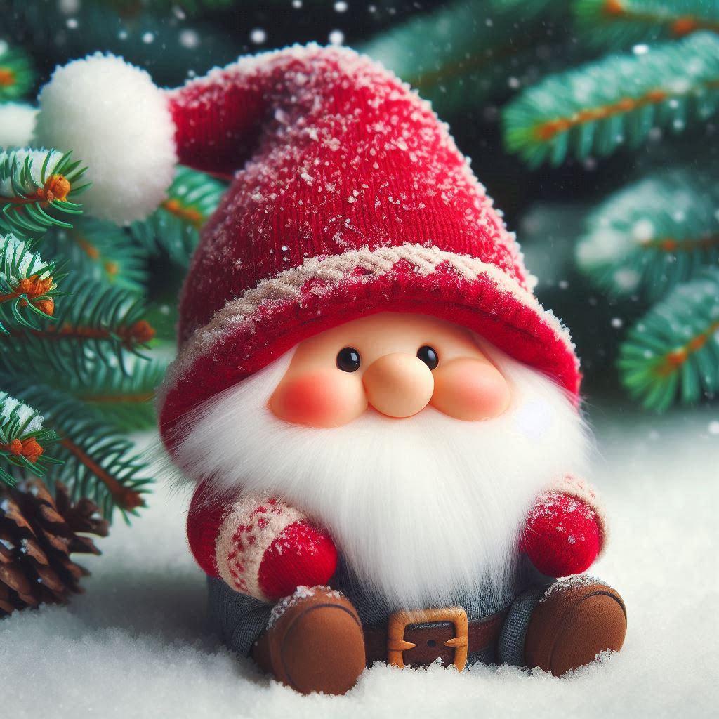 A smiling gnome sits in the snow A smiling gnome sits in the snow