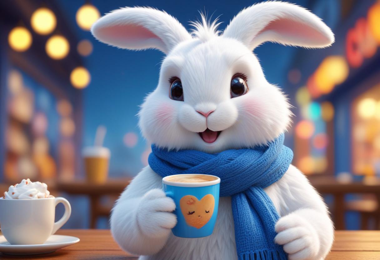 A white rabbit enjoys a warm drink in a cozy cafe A white rabbit enjoys a warm drink in a cozy cafe