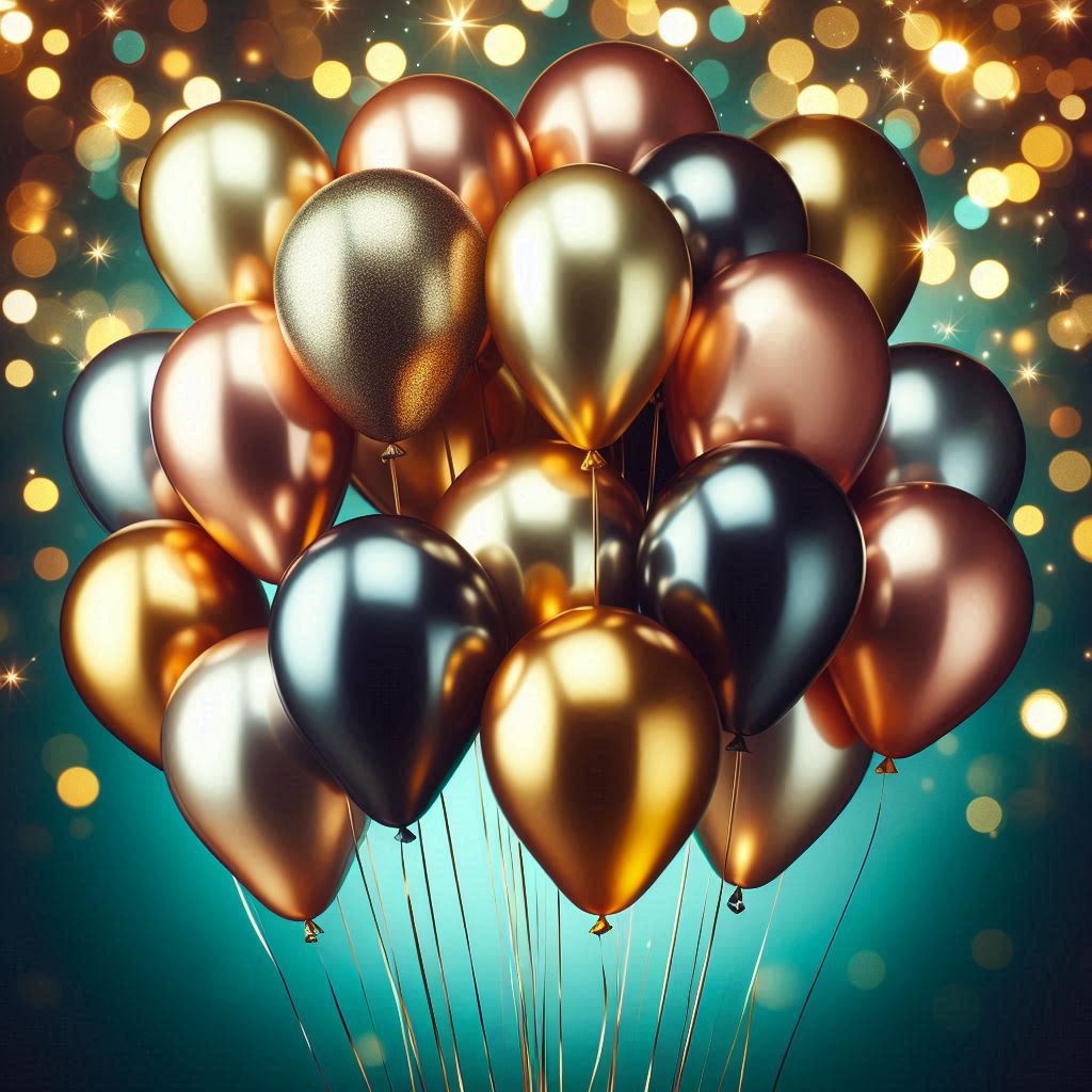 Gold, black, bronze balloons on teal background Gold, black, bronze balloons on teal background