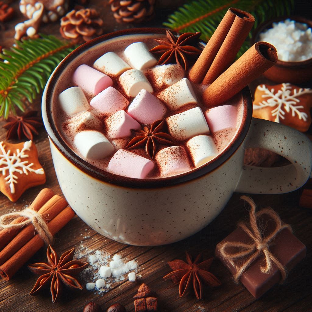 Hot chocolate with marshmallows and cinnamon Hot chocolate with marshmallows and cinnamon