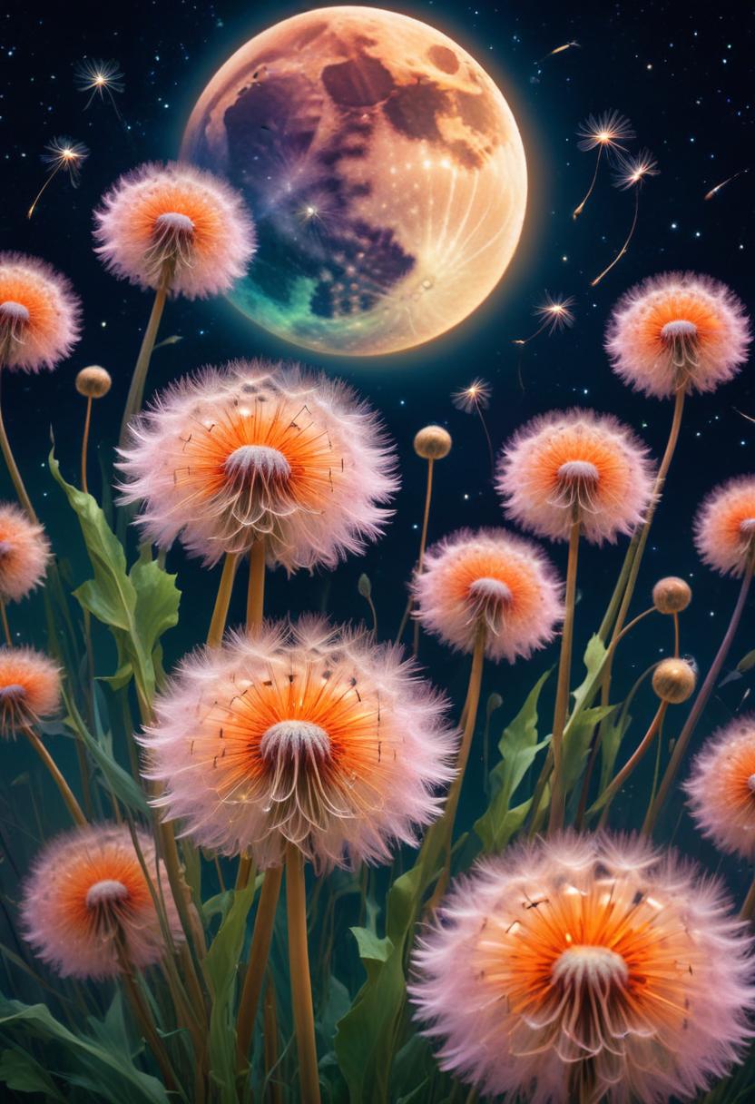 Dandelions bloom under the full moon Dandelions bloom under the full moon