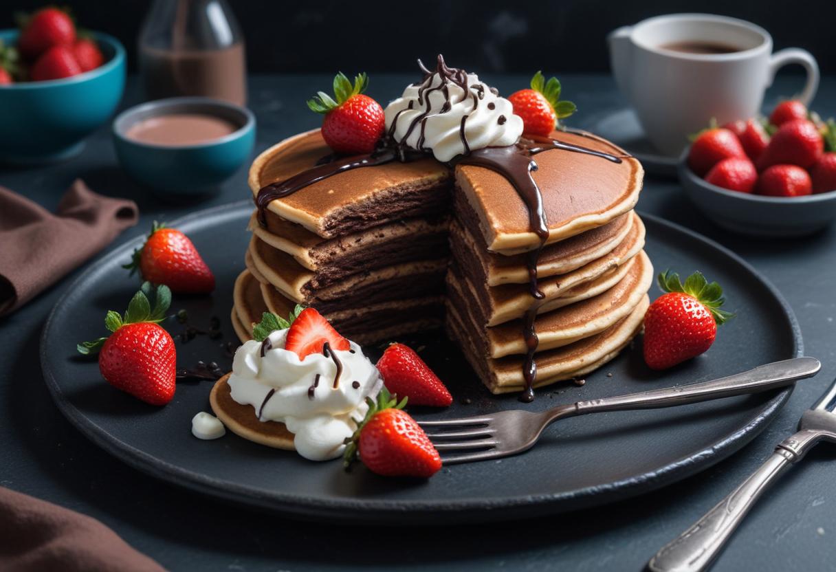 Chocolate pancakes with cream and strawberries! Chocolate pancakes with cream and strawberries!