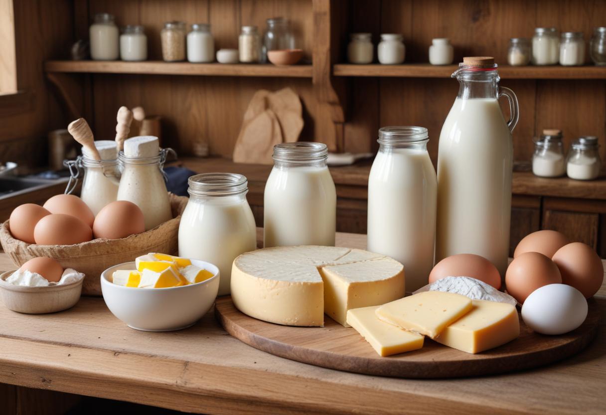 Dairy products on a wooden table Dairy products on a wooden table