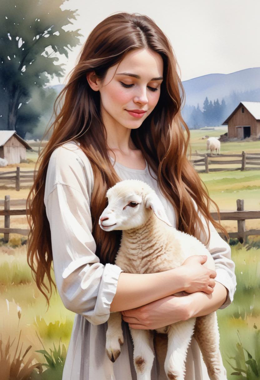 Woman holding lamb in countryside Woman holding lamb in countryside