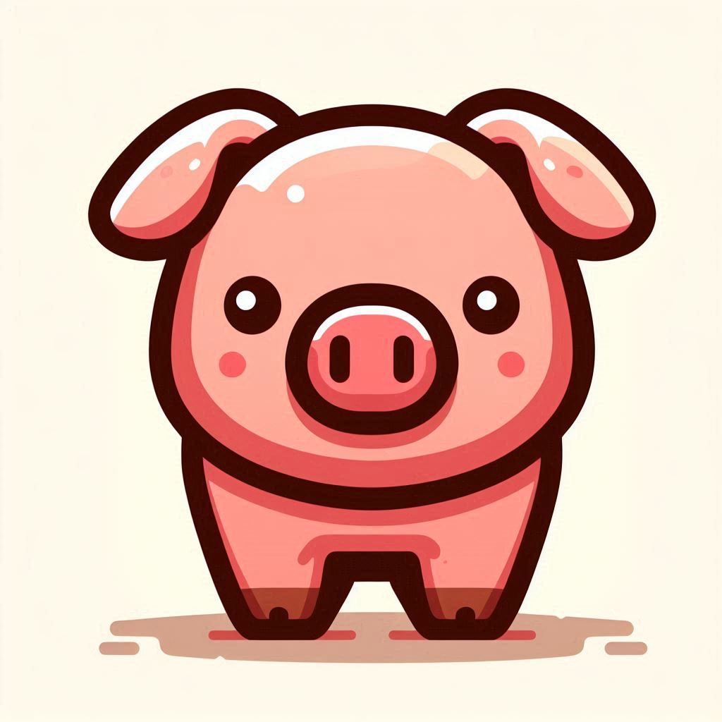 A cartoon pig stands against a white background A cartoon pig stands against a white background