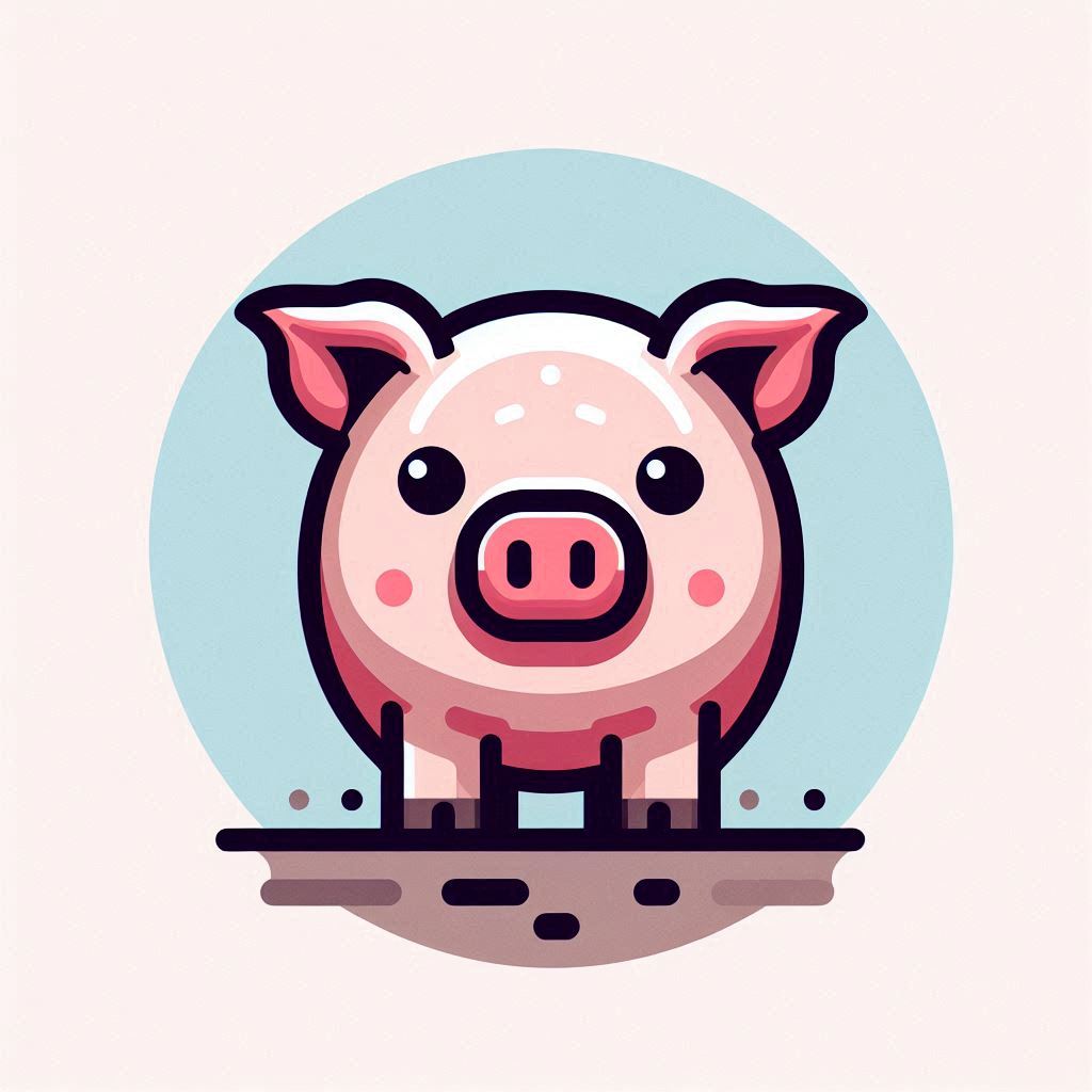 A cartoon pig stands on the ground A cartoon pig stands on the ground