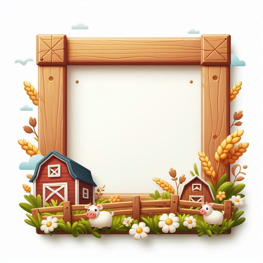 A rustic wood frame with farm animals A rustic wood frame with farm animals