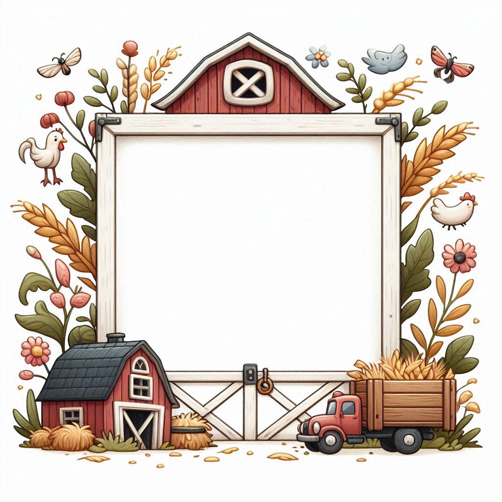 A farm scene with a red barn and a truck A farm scene with a red barn and a truck