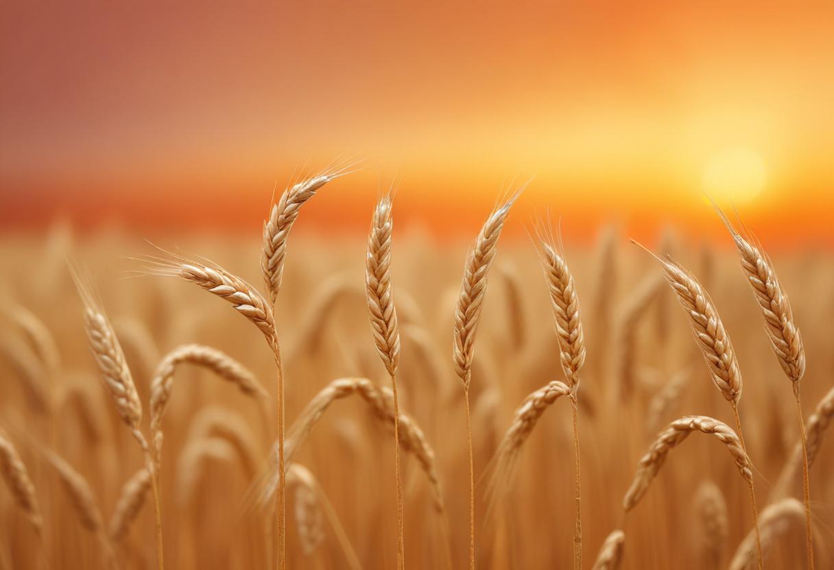 Wheat stalks sway in the golden light of a sunset Wheat stalks sway in the golden light of a sunset
