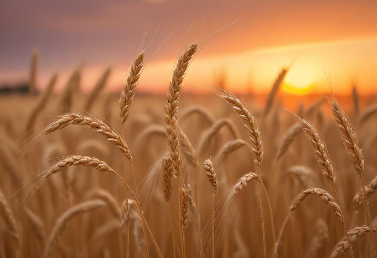 Wheat stalks sway in the golden light of sunset Wheat stalks sway in the golden light of sunset